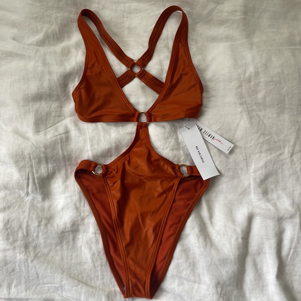 NWT Adam Selman Sport Burnt Orange Cutout Ring One Piece Sz S
